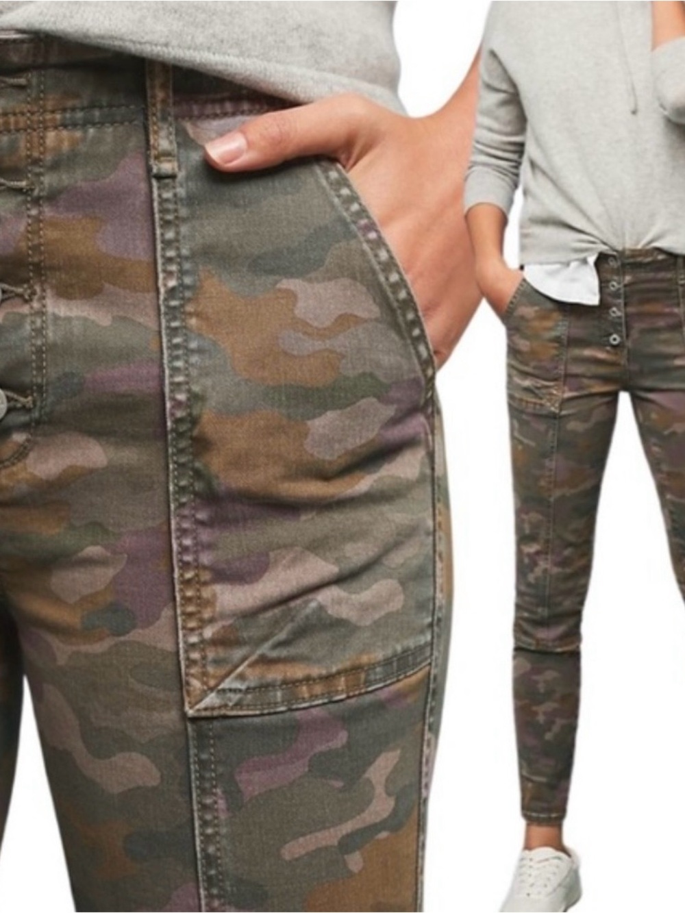 Anthropologie Jefferson Slim Button Fly Midrise Camo Utility Pants Jeans 4 27